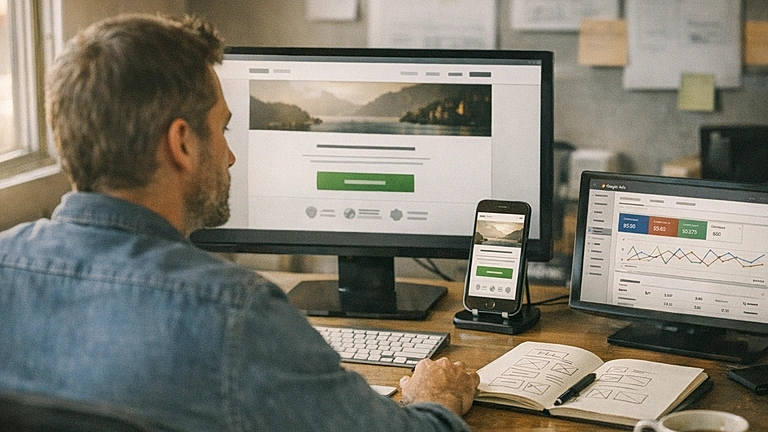 Google Ads Landingpage Tipps – optimierte Zielseite auf Laptop und Smartphone