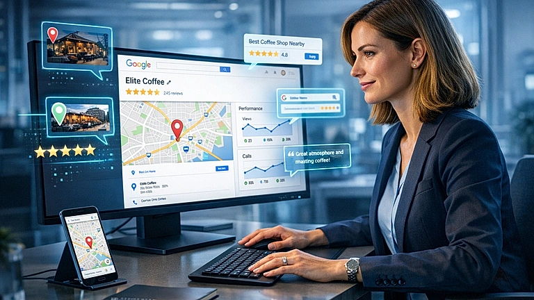 Google Business Profile optimieren – lokale Suche und Google Maps auf dem Bildschirm