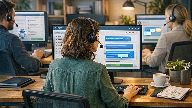 KI Kundenservice Automatisierung – Support-Team arbeitet mit KI-gestütztem System
