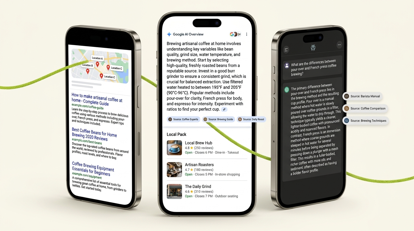 Local SEO im KI-Suchindex 2026 mit AI Overview Local Pack auf dem Smartphone