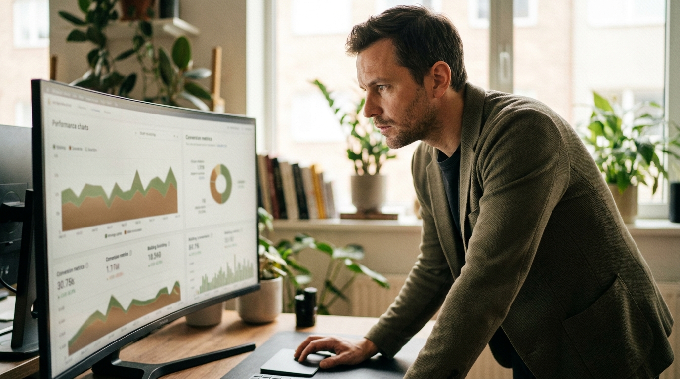 Google-Ads-Konto mit Gebotsstrategien und Conversion-Daten auf einem Dashboard analysieren