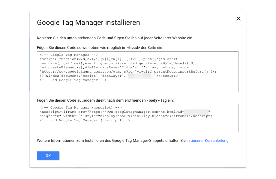 Google tag Manager Code Snippets in Website einfügen