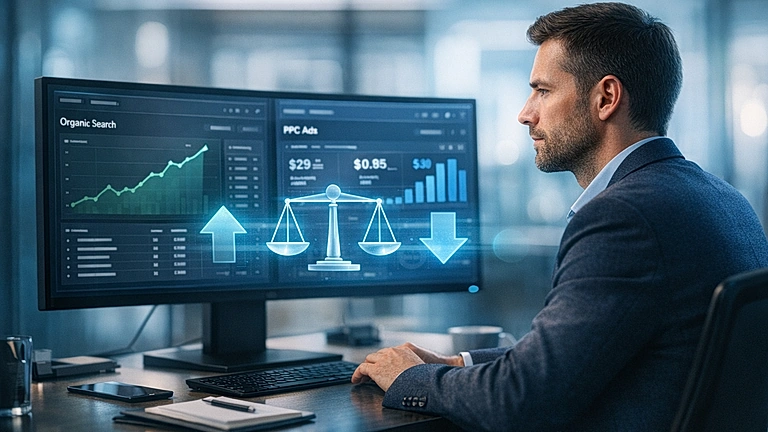 Google Ads Dashboard mit Kampagnenübersicht und Klickkosten-Analyse auf Bildschirm