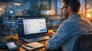 WooCommerce Shop erstellen – WordPress E-Commerce Dashboard auf Laptop
