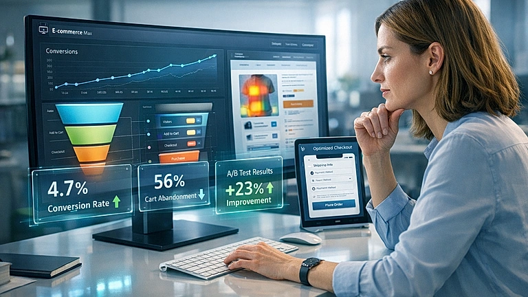 Online Shop Conversion Rate steigern – Dashboard mit Conversion-Metriken und Optimierungshebeln